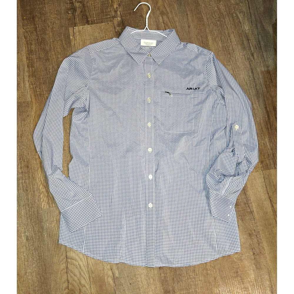 Ariat VentTEK Coastal Fjord Check Blue/White Long Sleeve Button-Down M